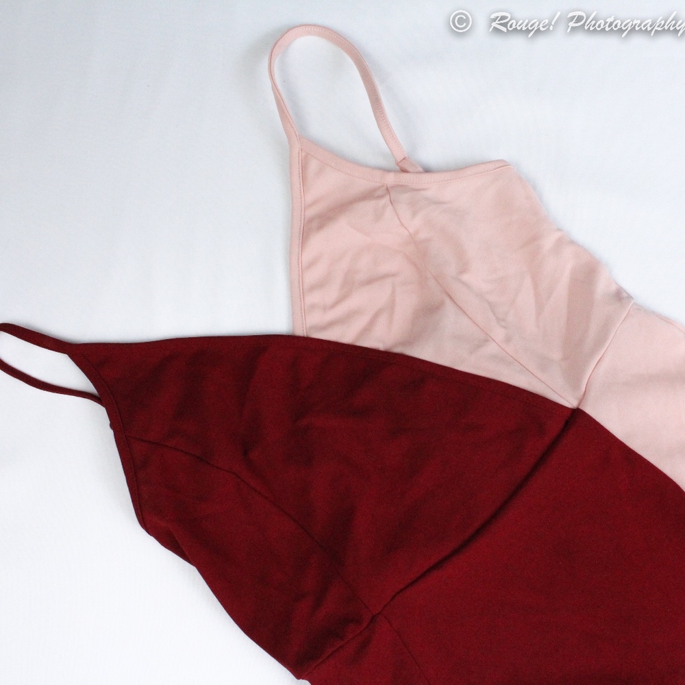 Color Block Cami Dress Slit Asymmetric Pink & Wine - Picture 8 of 8